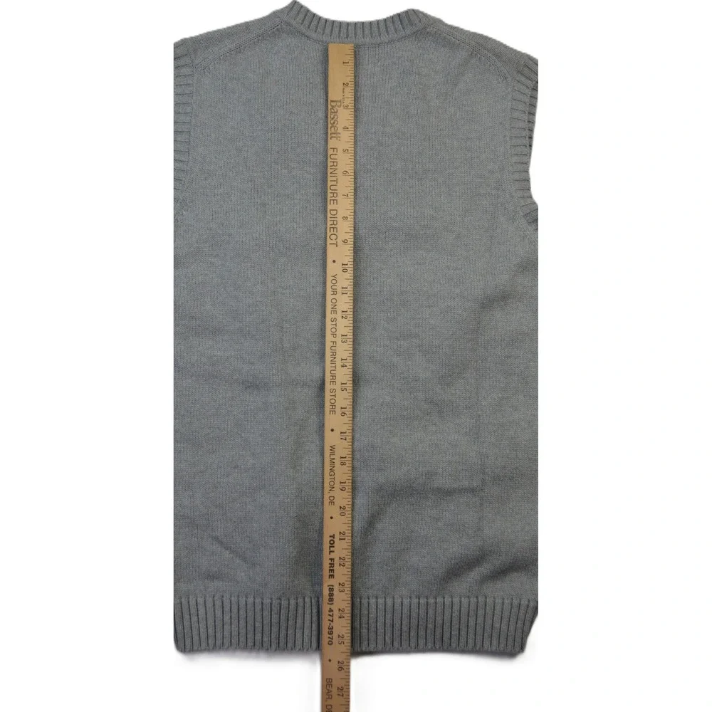LLBean Mens‎ V Neck Sweater Vest Gray Cotton L REG Classic Preppy